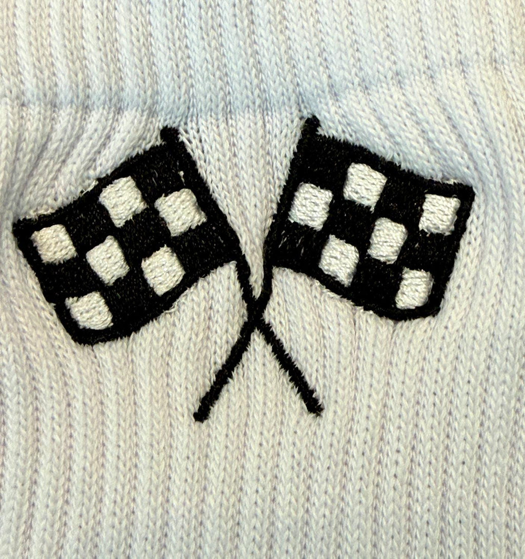 Checkered Flag embroidered socks.