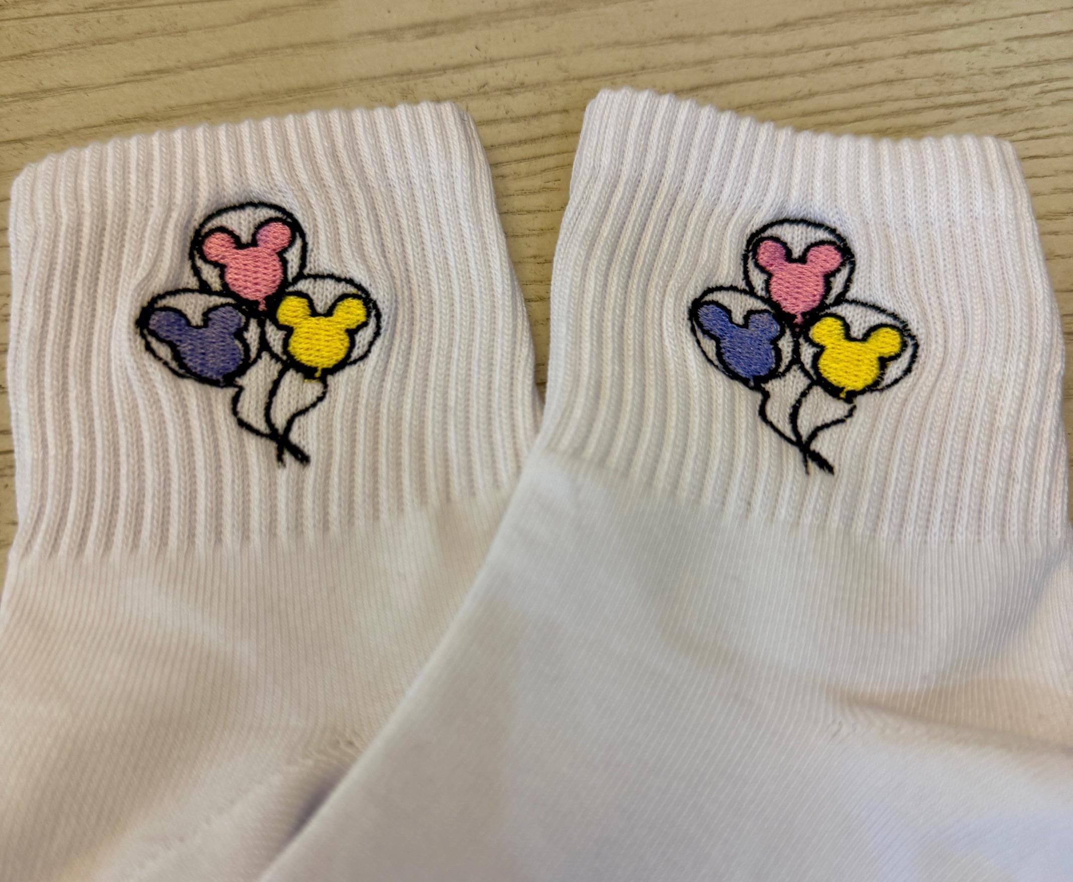 Mickey Balloon Bouquet Embroidered Socks for Ladies