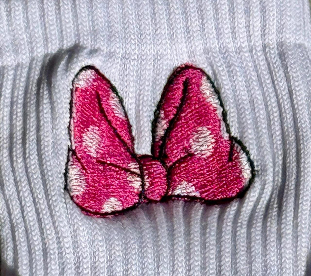 Hot Pink Polka Dot Bow Embroidered Ladies Socks.