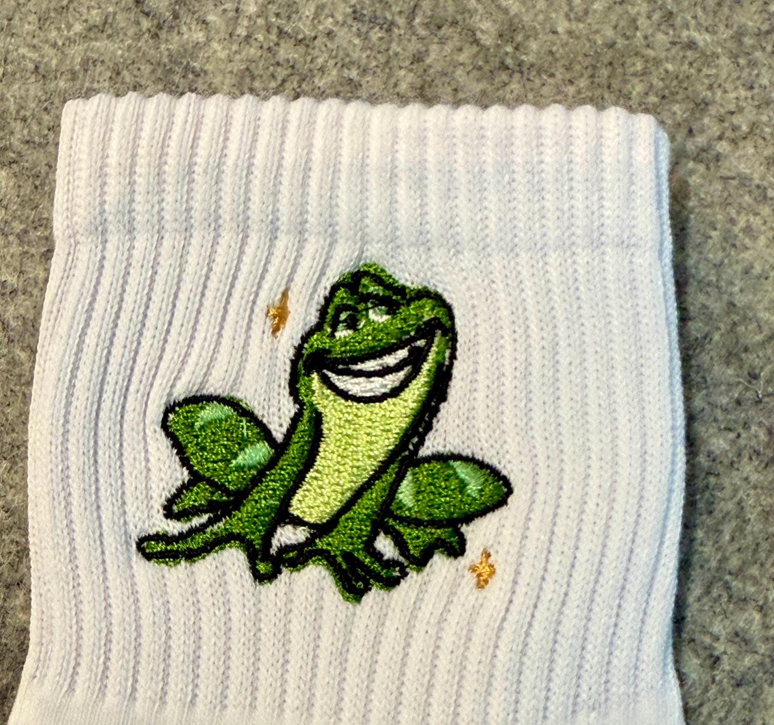 Frog Prince, even Tiana would love, embroidered Ladies Socks