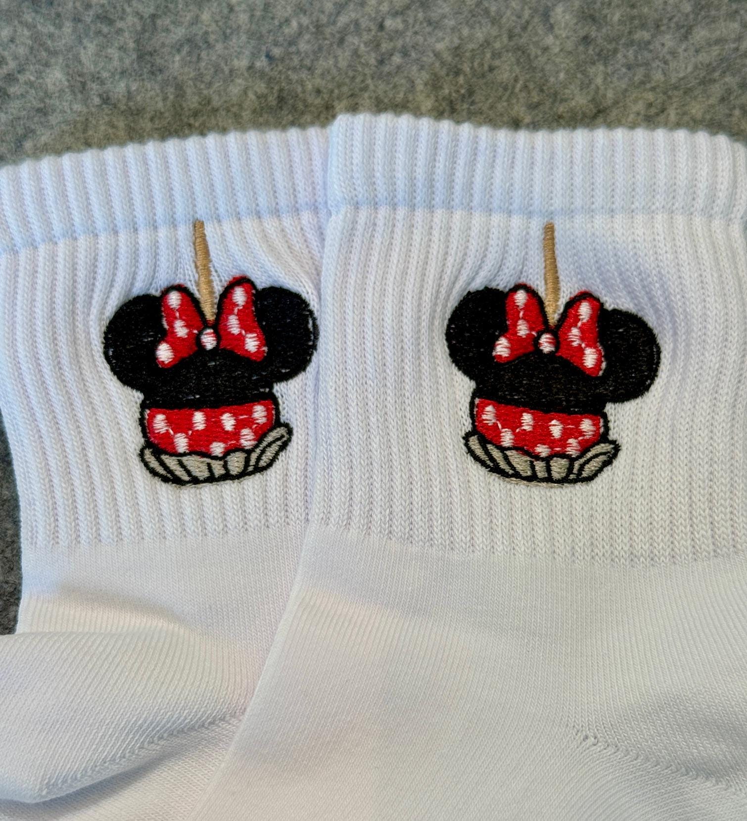 Minnie inspired Candied Apple Embroidered Ladies Socks