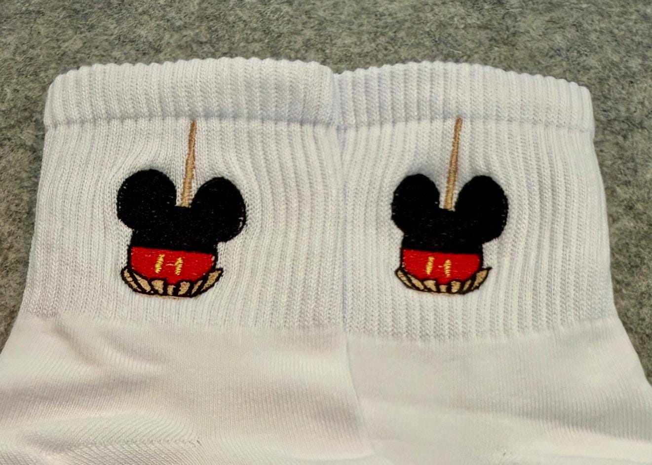 Mickey Candied Apple Embroidered Ladies Socks look good enough to eat, but not recommended.