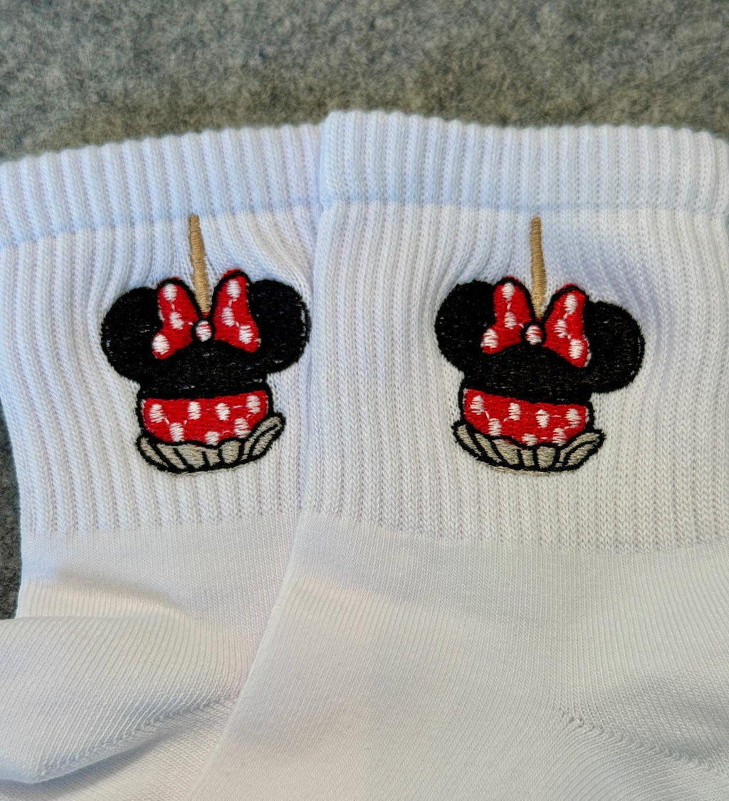 Mickey Candied Apple Embroidered Ladies Socks look good enough to eat, but not recommended.