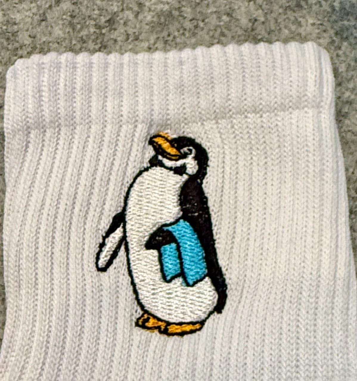 Penguin Waiter with Blue Towel Embroidered Ladies Socks