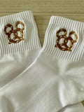 Mickey Pretzel Embroidered Ladies Socks.  Perfect for the snack loving Disney fan.