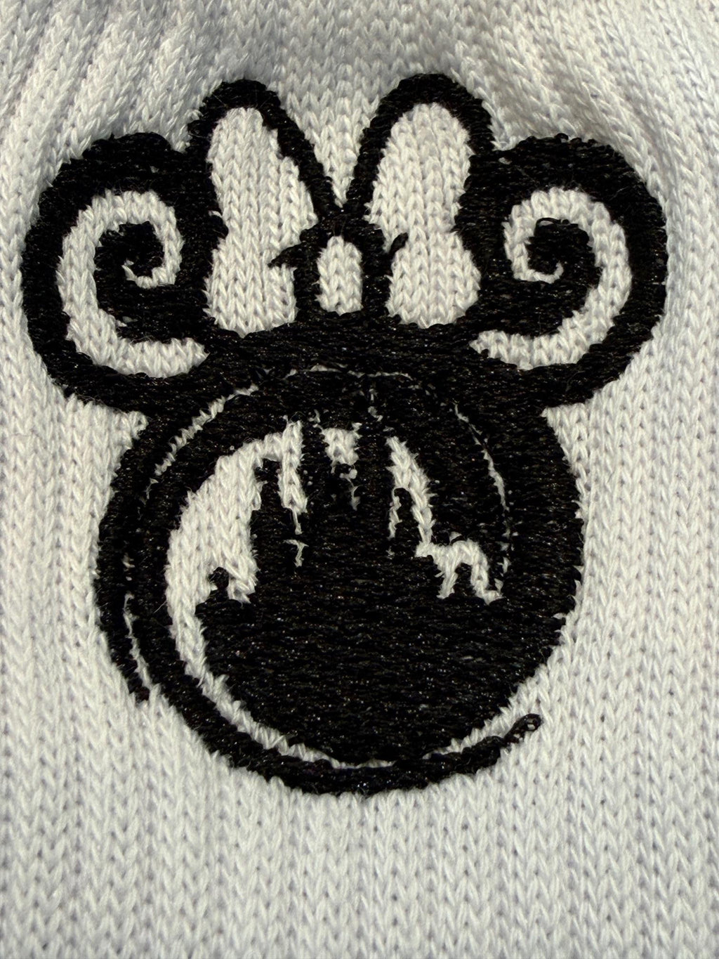 Black & White Castle under the Bow.  Magic Kingdom inspired Ladies Embroidered Socks