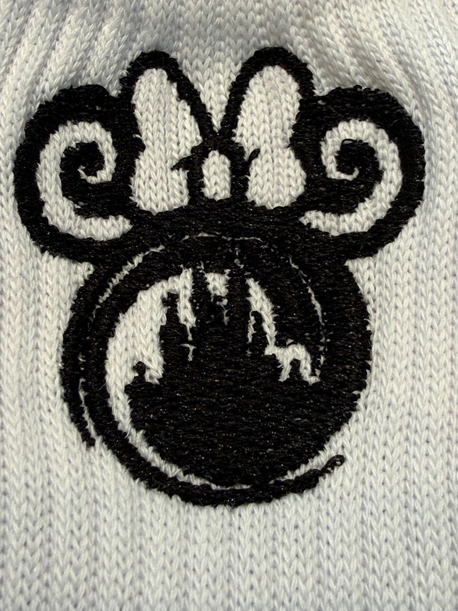 Black & White Castle under the Bow.  Magic Kingdom inspired Ladies Embroidered Socks
