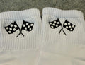 Checkered Flag embroidered socks.