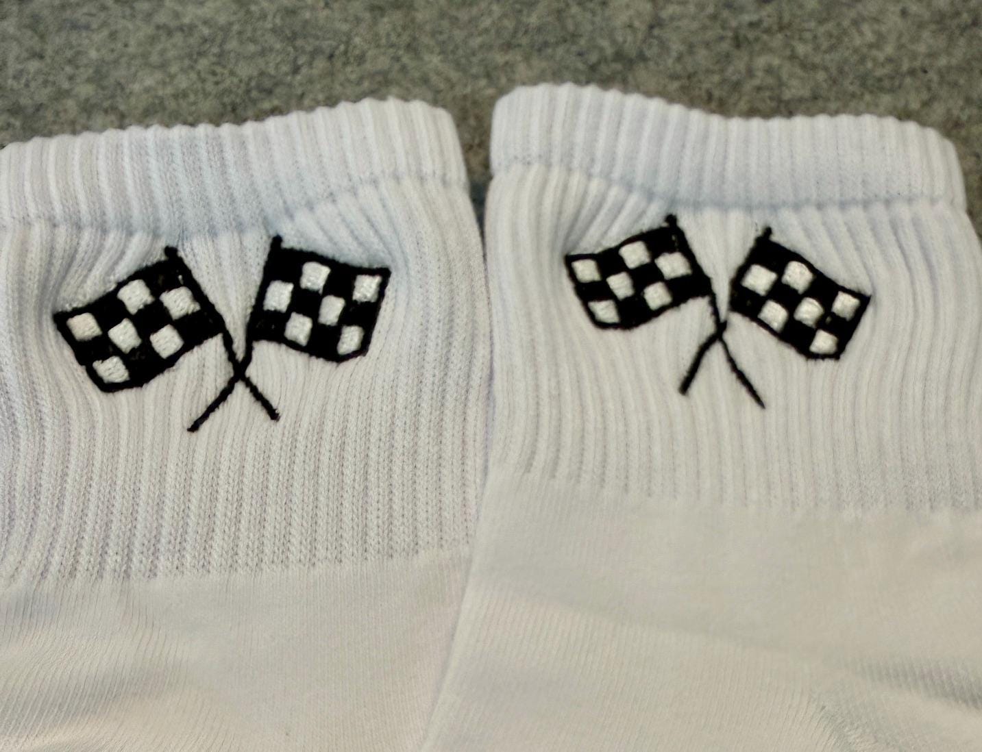 Checkered Flag embroidered socks.