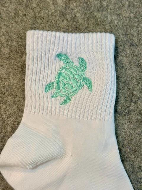 Sea Turtle Embroidered Ladies Socks