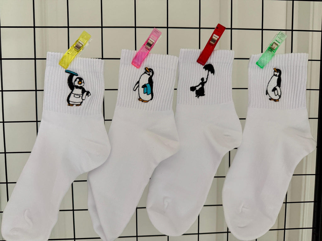 Penguin Waiter Embroidered Ladies Socks.