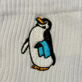 Penguin Waiter with Blue Towel Embroidered Ladies Socks