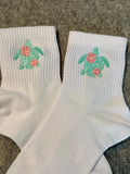 Flowering Sea Turtle Embroidered Socks for Ladies.