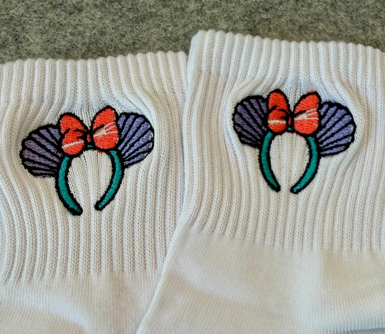 Little Mermaid Ears/Headband Embroidered Socks with Dinglehopper!