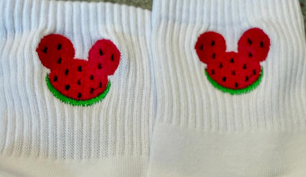 Watermelon Mouse Embroidered Ladies Socks