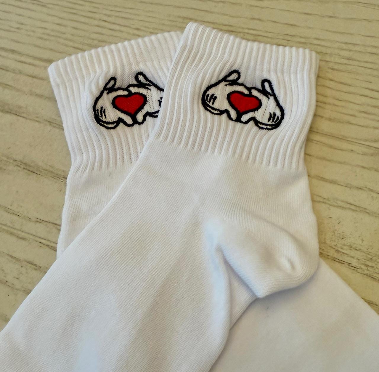 Hand Heart Embroidered Ladies Socks for the Mickey Lover in us all!
